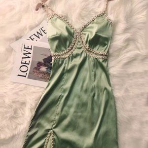 BRAND NEW Green Sexy Satin Spaghetti Strap Dress